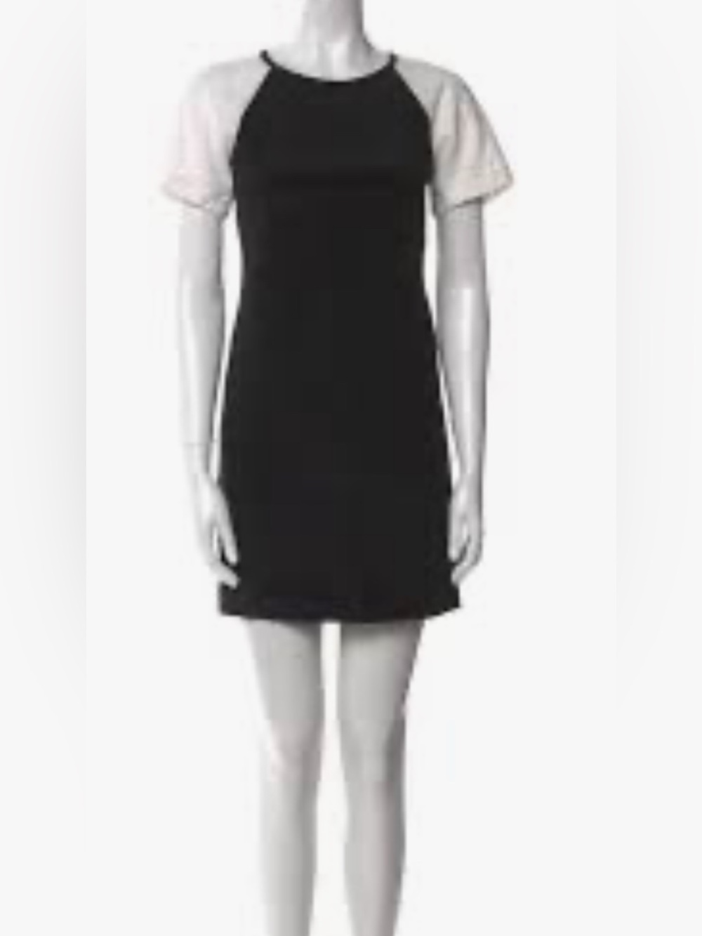 Tibi Black Shift Mini Dress with White Eyelet Lace Raglan Sleeves 10
